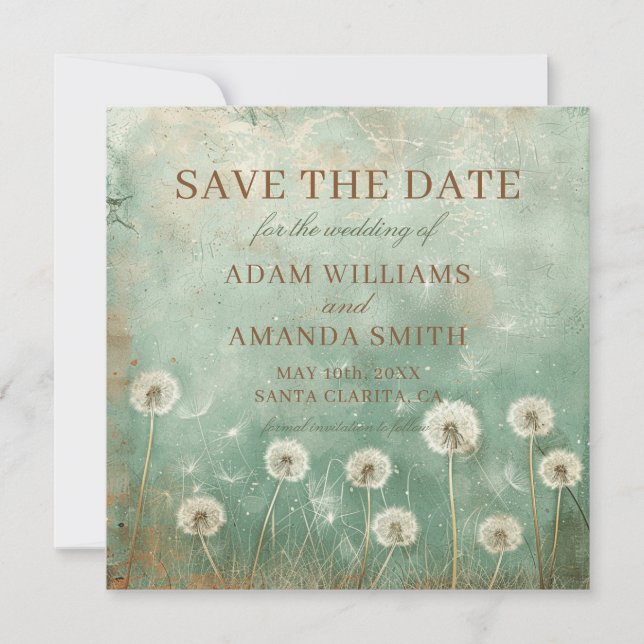 Save The Date Mariage de fleurs de pissenlit capricieuses (Devant)