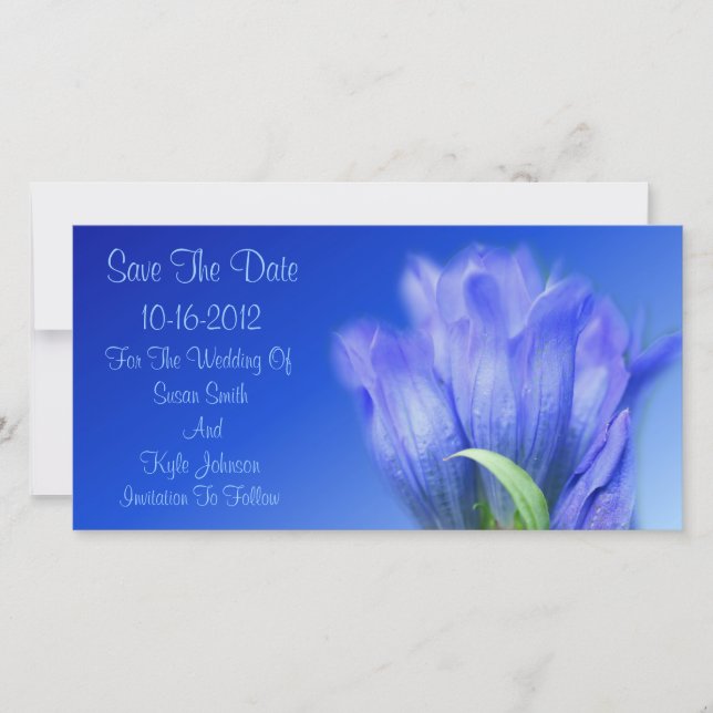 Save The Date Mariage de fleurs Gentien Bleu (Devant)