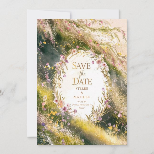 Save The Date Mariage de fleurs sauvages joyeux unique (Devant)