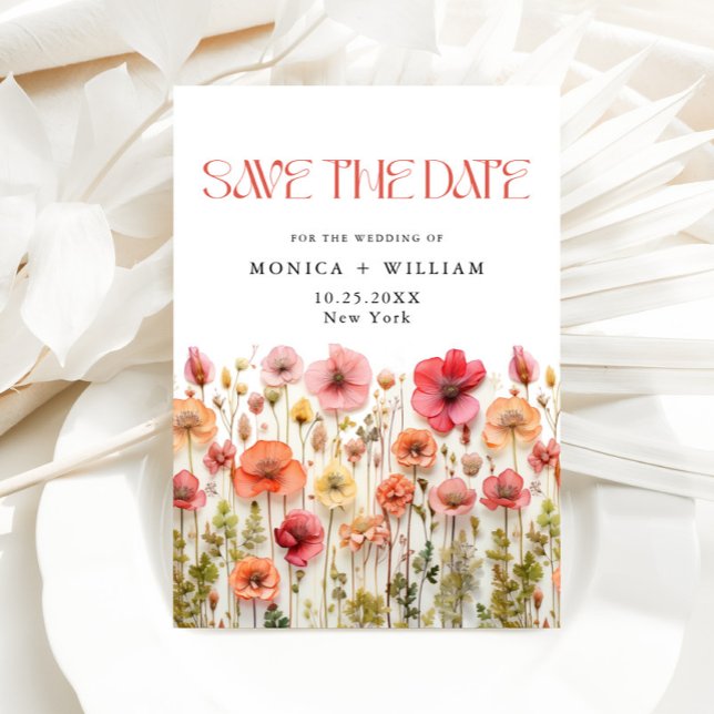 Save The Date Mariage de fleurs sauvages Retro Pastel Rose Boho (Créateur téléchargé)