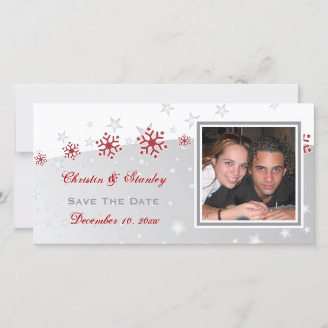 Save The Date Mariage de flocon gris argent rouge Enregistrer la (Devant)