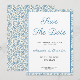 Save The Date Mariage de frontière floral chic bleu Toile de Jou