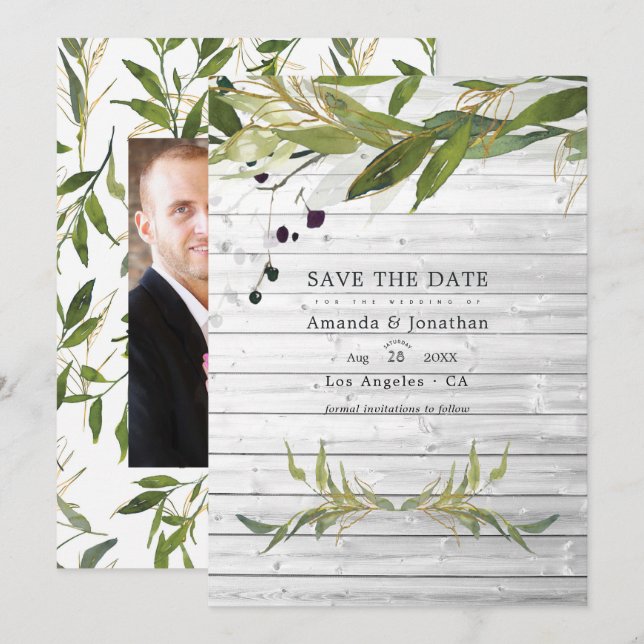 Save The Date Mariage de grange rustique à aquarelle verdoyante (Devant / Derrière)