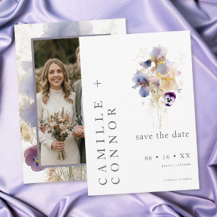Save The Date Mariage de Jardin à l'Aquarelle avec Iris Violet É