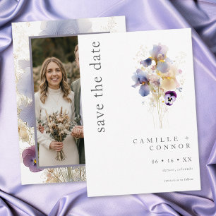 Save The Date Mariage de Jardin à l'Aquarelle avec Iris Violet É