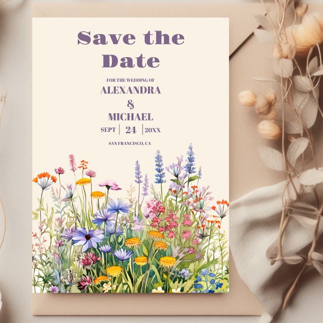 Save The Date Mariage de jardin botanique Fleur sauvage simple (Créateur téléchargé)