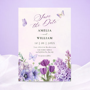 Save The Date Mariage de jardin floral pourpre