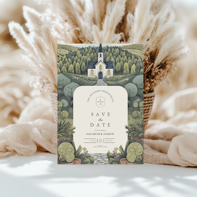 Save The Date Mariage de la chapelle du livre de récits enchanté (Créateur téléchargé)