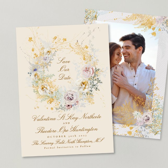 Save The Date mariage de la couronne botanique romantique (Créateur téléchargé)