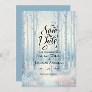 Save The Date Mariage de la forêt de bouleau bleu givré