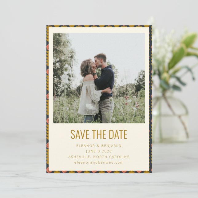 Save The Date Mariage de la Marine Botanique Géométrique Rétro (Debout devant)