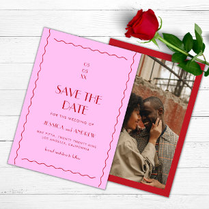 Save The Date Mariage de la photo Retro Seventies rose et rouge