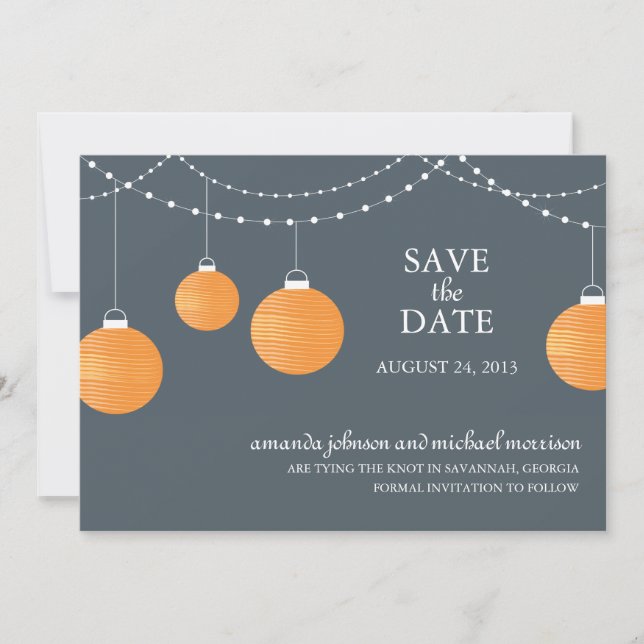 Save The Date Mariage de lanternes en papier orange Enregistrer  (Devant)