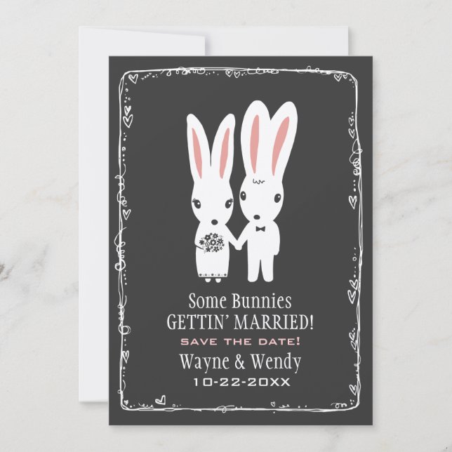 Save The Date Mariage de Lapins Mignons Enregistrer la Date Gris (Devant)