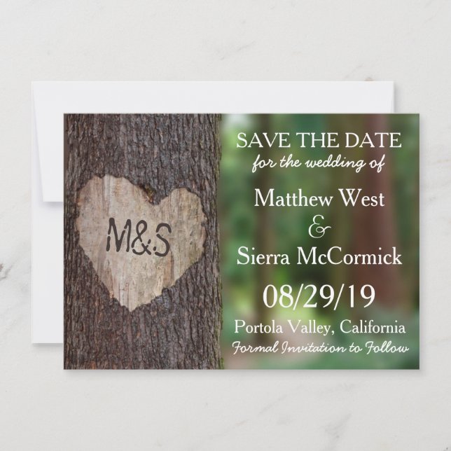 Save The Date Mariage de l'arbre cardiaque sculpté Enregistrer l (Devant)