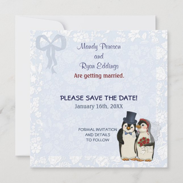 Save The Date Mariage de Manchots - Sauvegarder la Date (Devant)