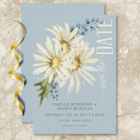 Mariage de marguerites bleues et blanches rustique