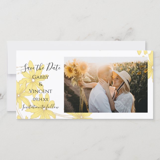 Save The Date Mariage de marguerites jaunes légers Enregistrer l (Devant)