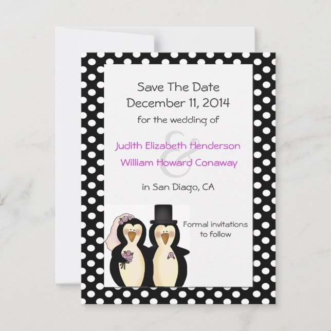 Save The Date Mariage de mignons pingouins Enregistrer la date F (Devant)