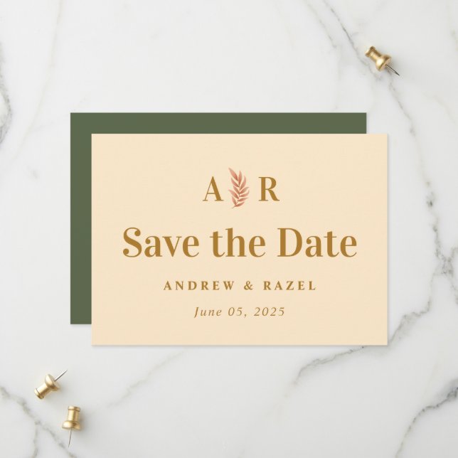 Save The Date Mariage de Monogramme Boho moderne et élégant (Devant/Arrière en situation)