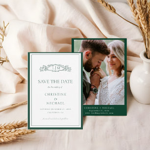 Save The Date Mariage de monogramme de crête botanique Emerald G