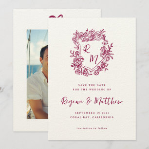 Save The Date Mariage de monogramme de crête florale orange dess