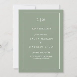 Save The Date Mariage de monogramme formel simple Sage Green