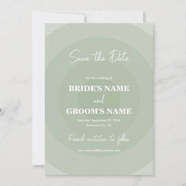 Save The Date Mariage de monogramme moderne Sage Green (Devant)