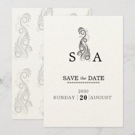 Save The Date Mariage de monogramme noir vintage