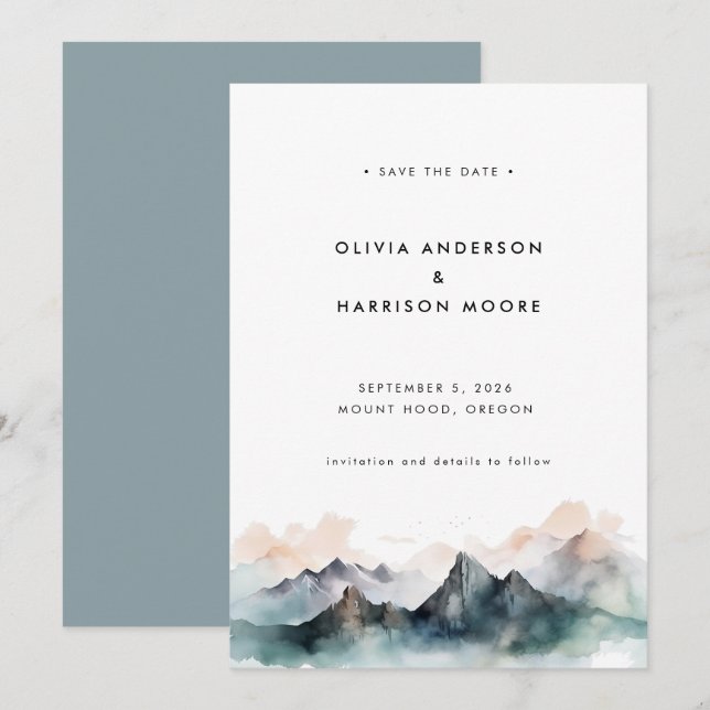 Save The Date Mariage de montagne minimaliste moderne (Devant / Derrière)