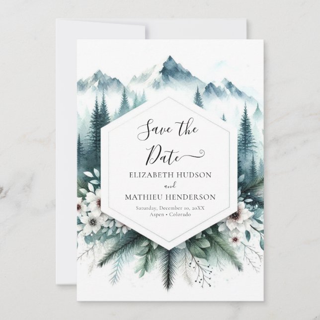 Save The Date Mariage de montagne romantique de sommet (Devant)