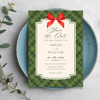 Save The Date Mariage de Noël à carreaux verts