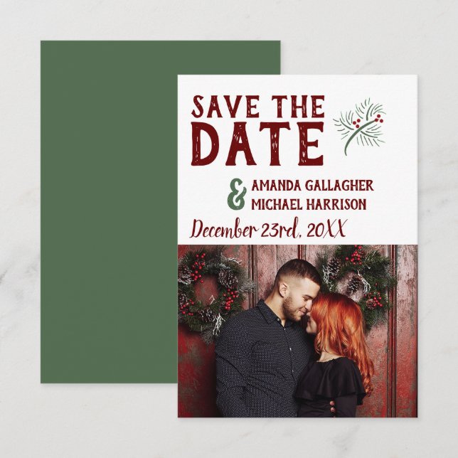 Save The Date Mariage de Noël Mini-Mois photo de pin d'hiver (Devant / Derrière)