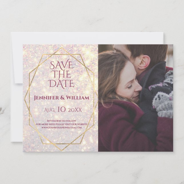 Save The Date Mariage de Parties scintillant de lavande rose inc (Devant)