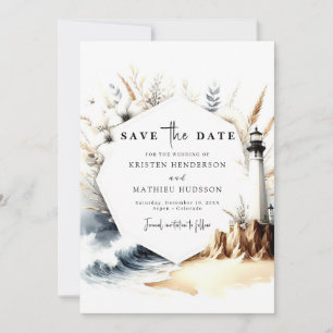 Save The Date Mariage de phare des vagues rustiques