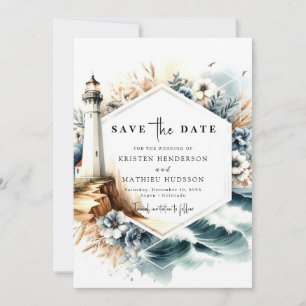 Save The Date Mariage de phare Oceanic Whimsy personnalisé