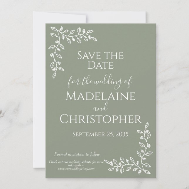 Save The Date Mariage de photo botanique moderne Boho Sage Green (Devant)