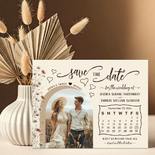 Save The Date Mariage de photo et calendrier de fleurs sauvages 