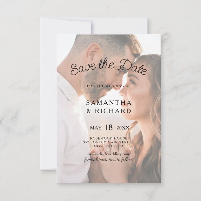 Save The Date Mariage de photo transparente de typographie éléga (Devant)