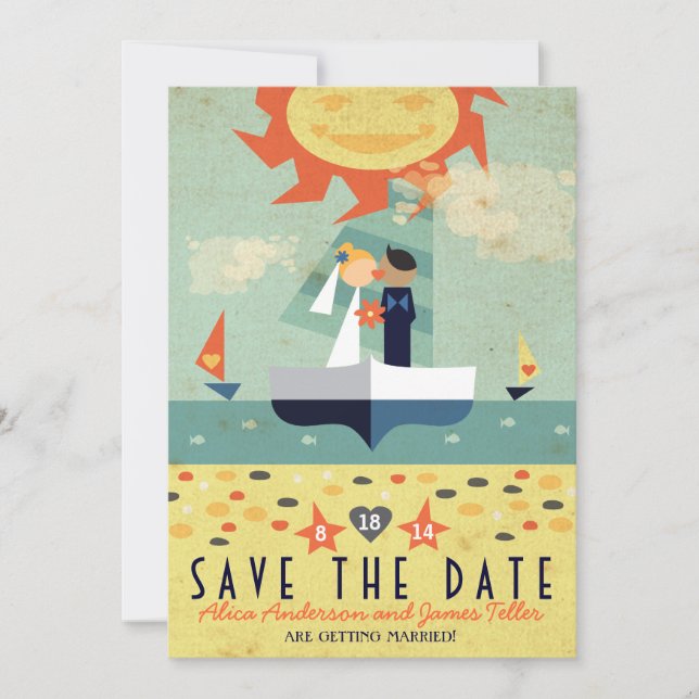 Save The Date Mariage de plage à voile de voyage vintage Enregis (Devant)