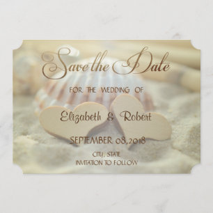 Save The Date Mariage De Plage, Coquillage, Coeurs De Bois Écono