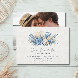 Save The Date Mariage de plage côtier bleu Photo Enregistrez la