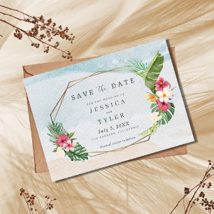 Save The Date Mariage de plage de fleurs tropicales