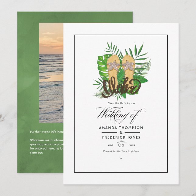 Save The Date Mariage de plage d'été Aloha Enregistrez la date (Devant / Derrière)