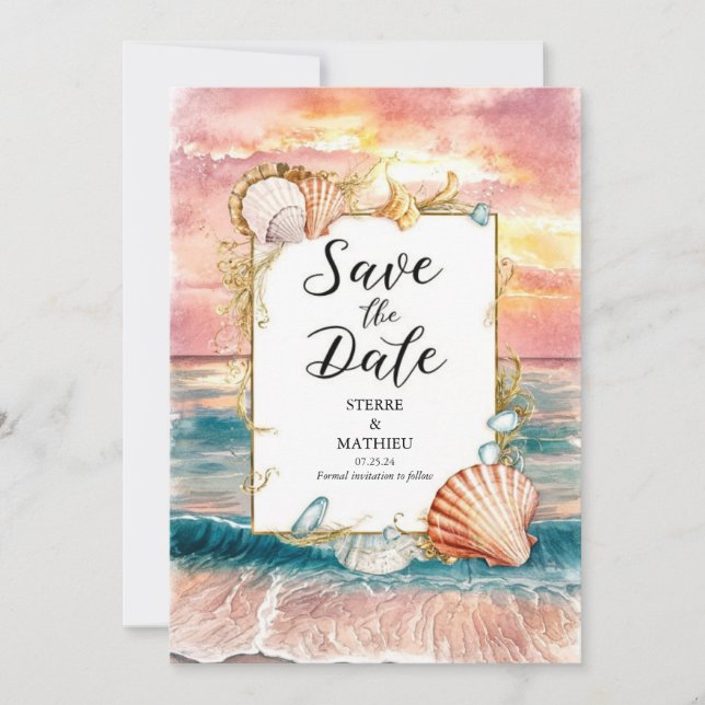 Save The Date Mariage de plage élégant (Devant)