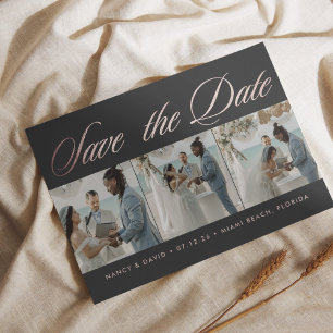 Save The Date Mariage de plage en collage photo avec paillettes 