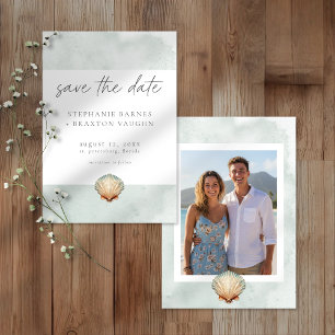 Save The Date Mariage de plage minimaliste aquarelle coquillage