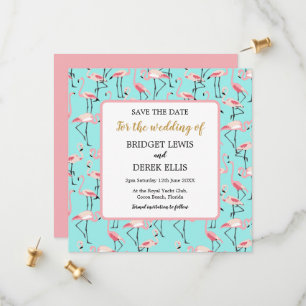 Save The Date Mariage de plage moderne Flamant rose bleu rose