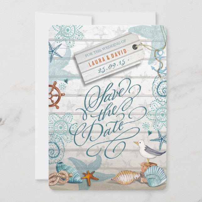 Save The Date Mariage de plage nautique | Enregistrer la date (Devant)