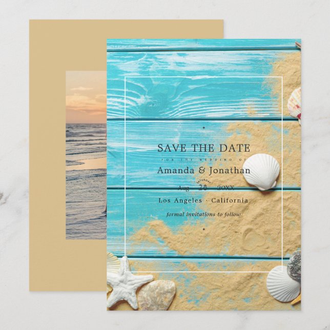 Save The Date Mariage de plage rustique en été Enregistrez la da (Devant / Derrière)